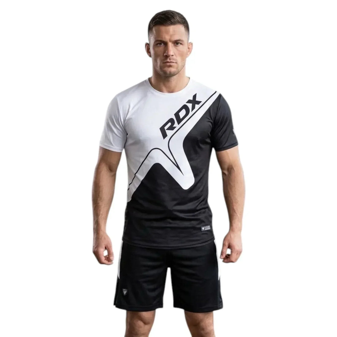RDX Men’s Compression Training T-Shirt – Black & White Athletic Gym Wear